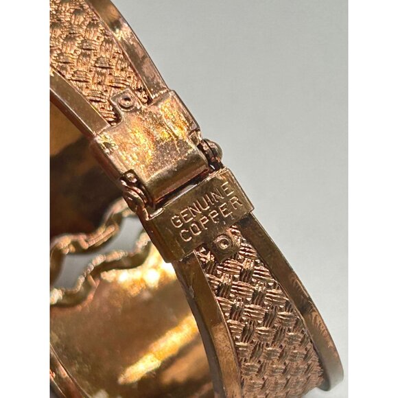 Vintage Genuine Copper Bangle Statement Clamper Bracelet Textured Wide Design - Picture 7 of 9